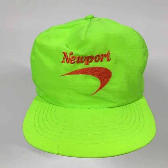 Vintage 90s Newport Cigarettes Neon Green Embroidered Snap Back Hat Cap - Picture 1 of 9